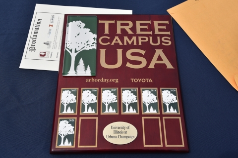 Tree Campus USA plaque, displaying membership from 2015 to 2021