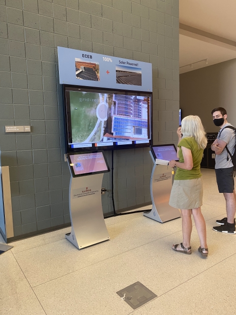 Two kiosks are located in the Electrical and Computer Engineering building to provide an interactive way for people to learn more about energy and sustainability on campus.