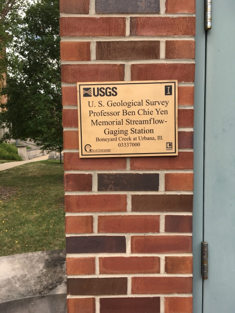 Boneyard Creek at Urbana, IL signage for USGS Prof. Ben Chie Yen