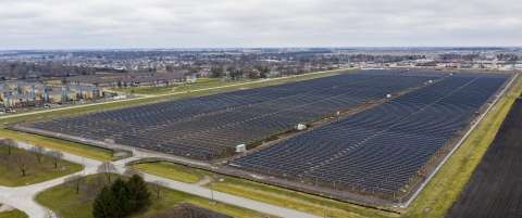 aerial photo of Solar farm 2.0 panels stretching into the distance