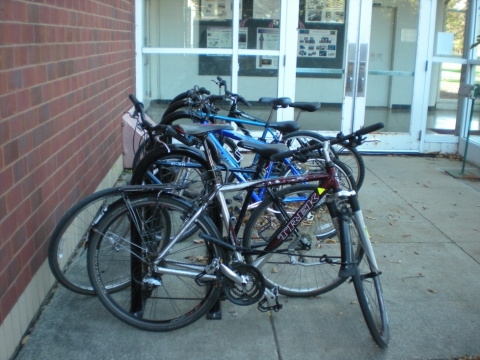 Bike parking at the NE entrance of the Agricultural Engineering and Sciences Building (AESB) - side view