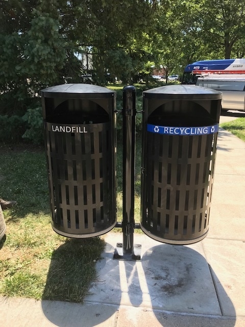 Outdoor Bins at southeast corner of Oak & Kirby, by E-14 shuttle parking lot; first in large set to be installed during summer 2021