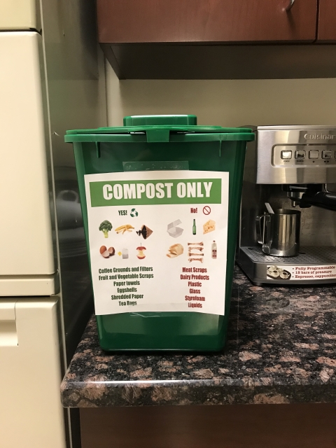 Countertop composting receptacle at National Soybean Research Center