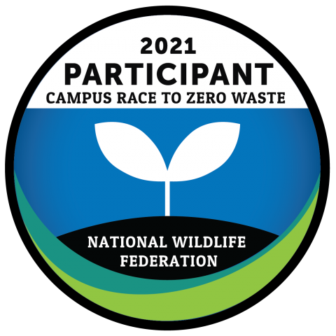The 2021 participant badge for the Campus Race to Zero Waste challenge, with support by the National Wildlife Foundation.
