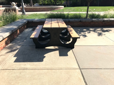 Full sideview of Belson picnic table