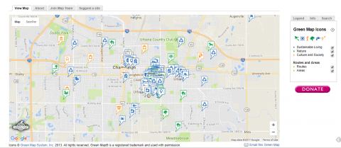 Map showing Sustainability initiatives in Champaign Urbana